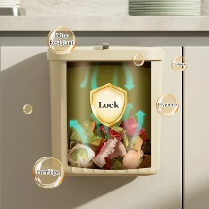 Hanging Trash Can With Lid Countertop Can Kitchen Garbage Basket Wastebasket Waste Bin Home Large Capacity Wall Mounted Trash - Image 4