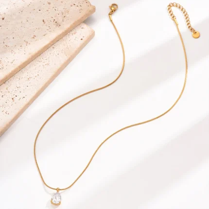 eManco Stainless Steel Shiny Clear glass drill Waterdrop Pendant Necklaces for Women Girls Minimalist Choker Chains Party Jewelr - Image 3