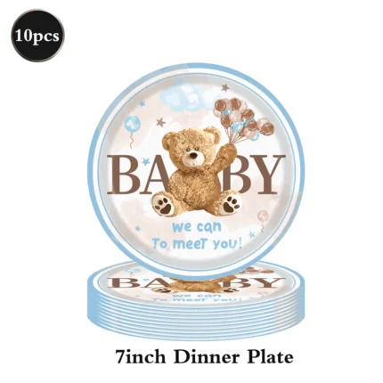 Cute Teddy Bear Disposable Tableware Set Plates Napkins Kids Bear Birthday We Can Bearly Wait Baby Shower Party Decors Supplies - Image 7