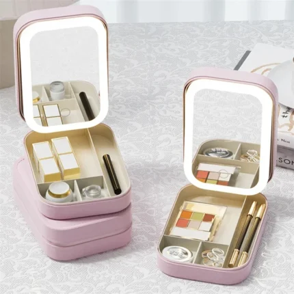 LED Mirror Makeup Storage Box Portable Travel Makeup Case Cosmetic Bag Large-capacity Make Up Storage Box Makeup Accessories - Image 4