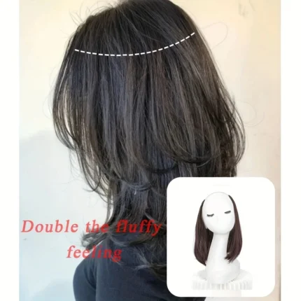 20/30cm Synthetic Short Straight Internal Buckle V-shaped Half Head 4Clips Hair Extension Invisible  Hairpiece for Women - Image 4