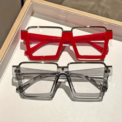 Chic Square Candy-Colored Glasses for Women - Durable Plastic & Metal Frame, Blue Light Blocking Clear Lens, Perfect for Parties - Image 3