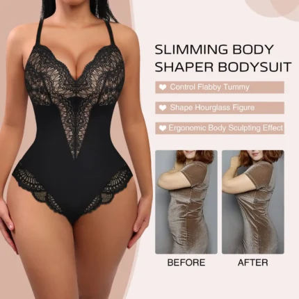 Pop Lace Bodysuit for Women Tummy Control Shapewear V Neck Backless Tank Tops One Piece Body Shaper Fajas Thongs Sexy Body Shape - Image 4