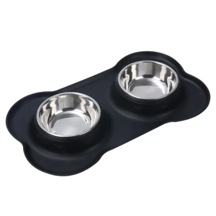 Anti-slip Double Dog Bowl With Silicone Mat Durable Stainless Steel Water Food Feeder Pet Feeding Drinking Bowls for Dogs Cats - Image 8