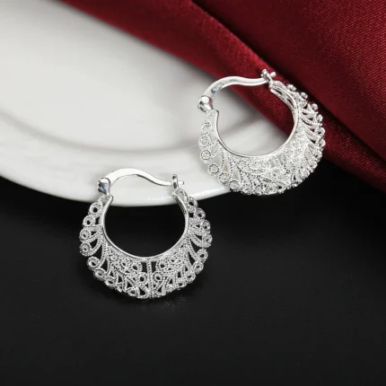 925 Sterling Silver Flower Circle Small Hoop Earrings For Women Sleeper Earrings Trend Wedding Jewelry Christmas Gift Chshine - Image 3