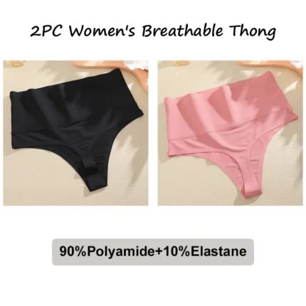 FINETOO 2Pcs Women Waffle Bodysuit Shapewear Sexy High Waist Panties Tummy Control Thongs Female Breathable Slimming Underwear - Image 9