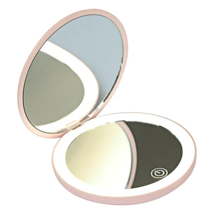 LED portable handheld makeup mirror, portable, folding travel, 2xHD magnification, three-color light switching - Image 9