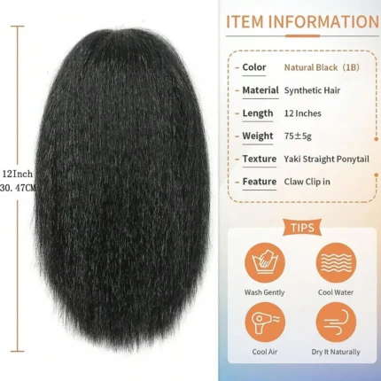 Yaki Claw Clip Hair Extensions Synthetic Kinky Straight Hair Extensions Ponytail Black Fluffy Thick Ponytails For Black Women - Image 3