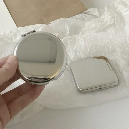 1pcs Portable Women Stainless Steel Makeup Mirror Hand Pocket Folded-Side Cosmetic Make Up Mirror Small Various Shapes - Image 3