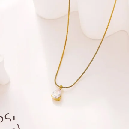 eManco Stainless Steel Shiny Clear glass drill Waterdrop Pendant Necklaces for Women Girls Minimalist Choker Chains Party Jewelr - Image 5