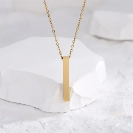 New Vertical Square Bar Pendant Charm Necklace for Women Men Stainless Steel Simple Geometric Neck Chain Jewelry Gift Кольца - Image 3