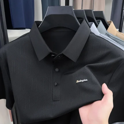 Light luxury brand unique printed men's short sleeve polo shirt summer solid color casual comfort breathable new trend T-shirt - Image 4