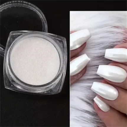 1Box Moonlight Pearl Mirror Nails Powder White Fine Glitters Metallic Effect Pigment Gel Polish Chrome Holographic Nail Powder&F - Image 3