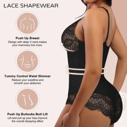 Pop Lace Bodysuit for Women Tummy Control Shapewear V Neck Backless Tank Tops One Piece Body Shaper Fajas Thongs Sexy Body Shape - Image 3