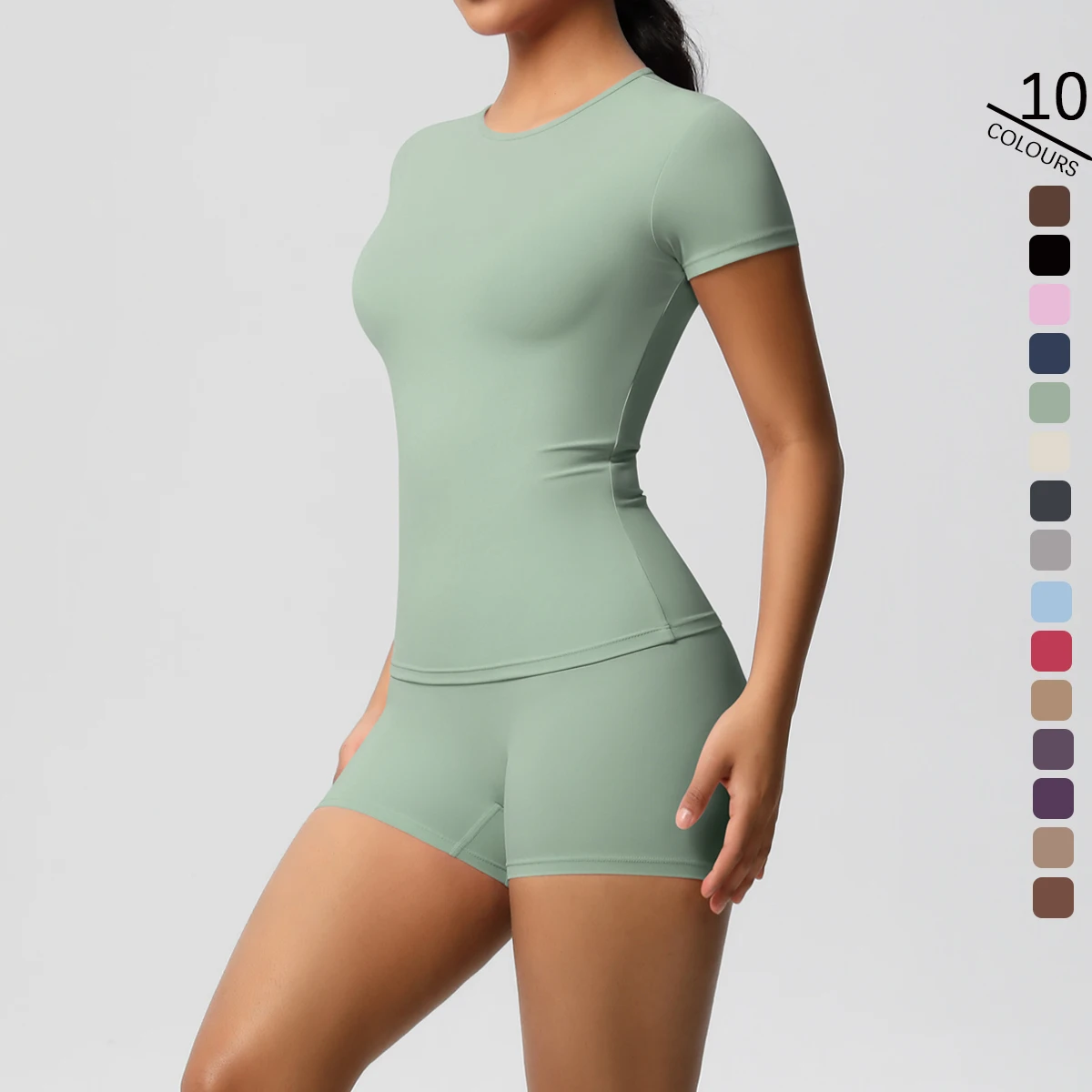 S9c9240ac550c473c88b4648c05685ad4f.webp 2PC Quick-Drying Gym Leggings Set Summer Short Sleeve Breathable Stretchy GYM Yoga Slim Fitness Active Top Women's cycling short - Image 1