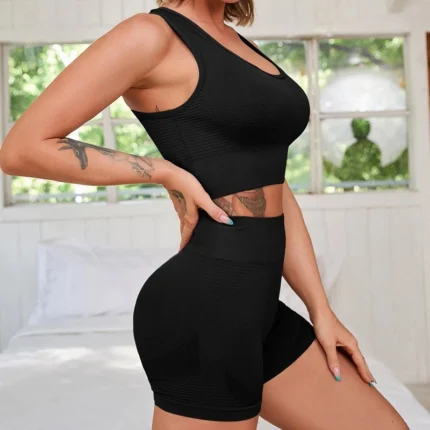 2025 Sexy Yoga Sport Set Women Seamless Crop Top Bra Shorts Yoga Set Comfort Elastic Sportsuit Workout Outfit Fitness Gym Clothe - Image 3