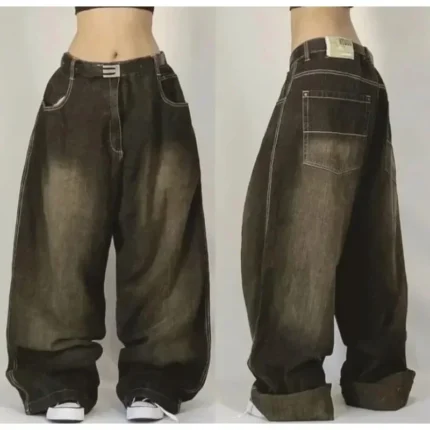 2024 New American hip-hop Vintage baggy jeans women's Harajuku high waist Y2K wide-leg pants Gothic wide pants Streetwear pants - Image 5