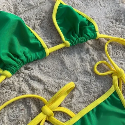 New 2PCS Green Bikini High Waist Sexy Thong Bikini Set Swimsuit Women Brazilian Swimwear Biquini Swim Bathing Suits Tie Women 2# - Image 5