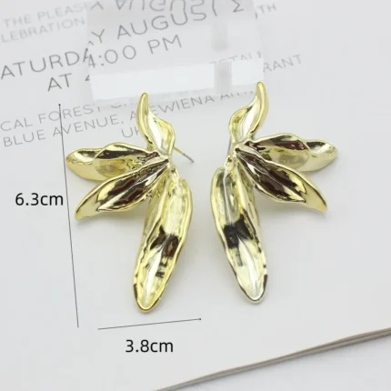 Irregular Big Petal Flower Golden Drop Earrings for Women Simple Exaggerated Temperament CCB Smooth Creative Jewelry Girl Gift - Image 4