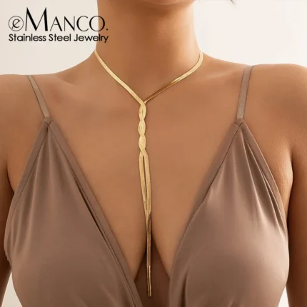 eManco Stainless Steel Necklaces Trendy New Fashion Blade Chain Necklace For Women Jewelry Dinner Party Luxury Party Gift