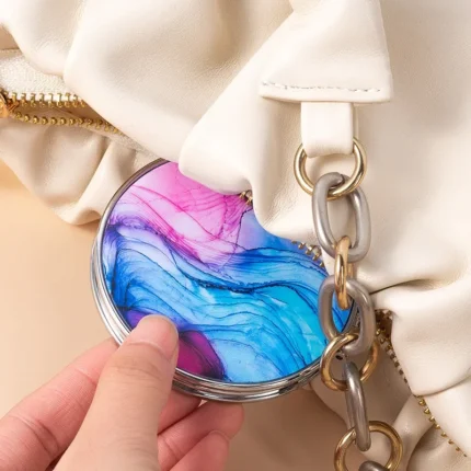 Stripe Pattern Vintage Hand Women Mini Compact Makeup Mirror Portable Green/Purple/Blue Bag Mirror - Image 5