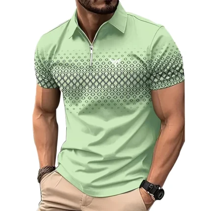 Men Personality Summer Fashion Sport Short Sleeve Casual Lapel Zipper Polo Shirt Men Print Polyester Quick Drying Polo Shirt Top - Image 6