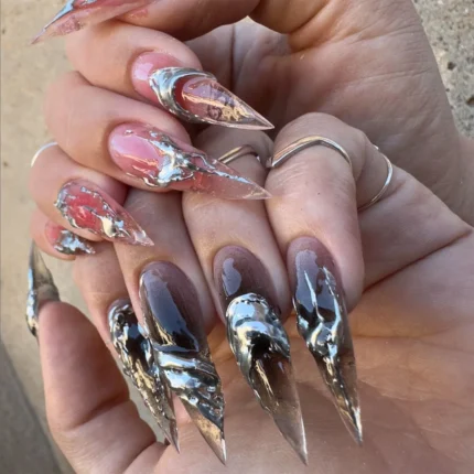 24Pc False Nails with Glue Almond Black Red Gradient Design Detachable Rhinestone Acrylic Fake Nail Long Stiletto Press on Nails - Image 13