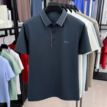 Fashion brand men's lapel short sleeve T-shirt summer bestseller letter embossed comfort lightweight high-end casual polo shirt - Image 6
