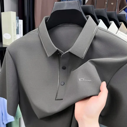Fashion brand men's lapel short sleeve T-shirt summer bestseller letter embossed comfort lightweight high-end casual polo shirt - Image 4