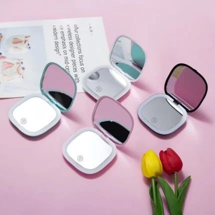 Double Sided LED Makeup Mirror Adjustable Color 3x Magnification USB Charging Portable Folding Mirror for Women's Outdoor Use - Image 4