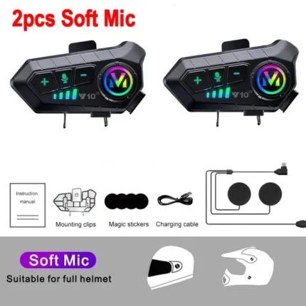 1/2Pcs Bluetooth Motorcycle Helmet Intercom Wireless Interphone Intercomunicador 2000Mah Moto Walkie Talkie Y10 2x - Image 8