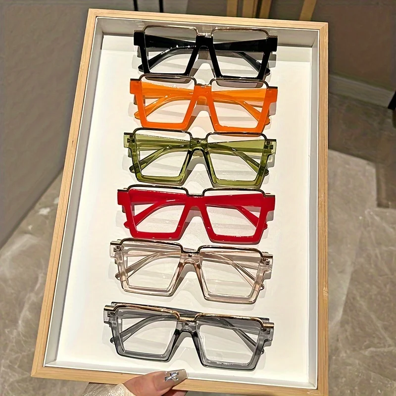 Sa8d9352deeab4b25a85b001dee470a03n-1.webp Chic Square Candy-Colored Glasses for Women - Durable Plastic & Metal Frame, Blue Light Blocking Clear Lens, Perfect for Parties - Image 1