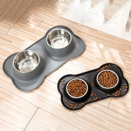 Anti-slip Double Dog Bowl With Silicone Mat Durable Stainless Steel Water Food Feeder Pet Feeding Drinking Bowls for Dogs Cats - Image 3