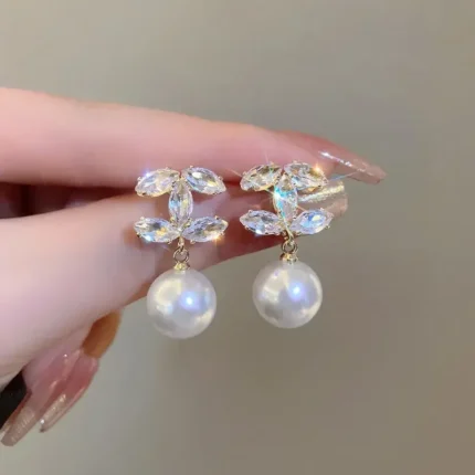 Fashion Trendy Cubic Zirconia Pearl Chic Earrings for Women Advanced Sense Shiny Letter Dangle Earrings Elegant Jewelry Gifts - Image 3