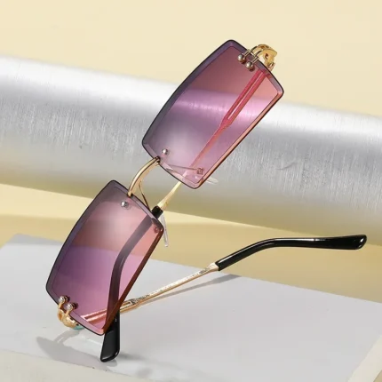 Fashion Rimless Rectangle Sunglasses Women Men Alloy Trendy Brand Small Square Sun Glasses Gradient Black Lens Shades UV400 - Image 3