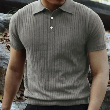 2024 Summer Knit Men's Polo Shirt Business Casual Striped Lapel Short Sleeve Henry Shirt T-shirt Comfortable Men's Clothing - Image 10