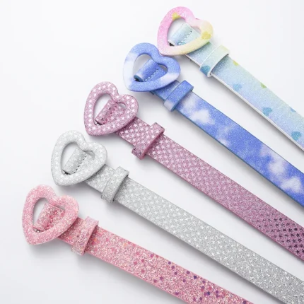 New Love Heart Button PU Needle Buckle Thin Waist Belt with Casual Decoration Paired High-end Unisex Girls's Belts for Children - Image 3