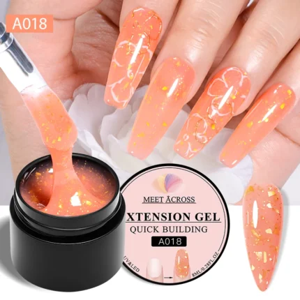 MEET ACROSS 8ml Auroras Solid Extension Nail Gel Polish Purple Pink Glitter 3D Effect Long Lasting Carving Flower Building Gel - Image 23
