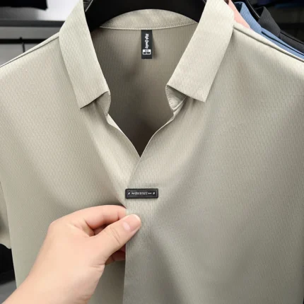 Light luxury men's short sleeved polo shirt summer new style men's Korean metal decoration design cool ice silk casual T-shirt - Image 5