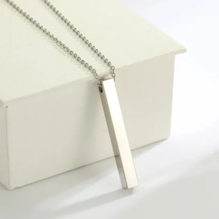 New Vertical Square Bar Pendant Charm Necklace for Women Men Stainless Steel Simple Geometric Neck Chain Jewelry Gift Кольца - Image 2