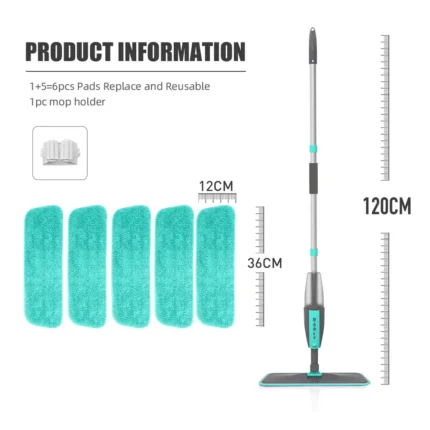 Magic Floor Cleaning Sweeper Brooms With Microfiber Pads 360° Rotation Flat Spray Floor Mop Broom For Cleaning Home Spin Mop - Image 11