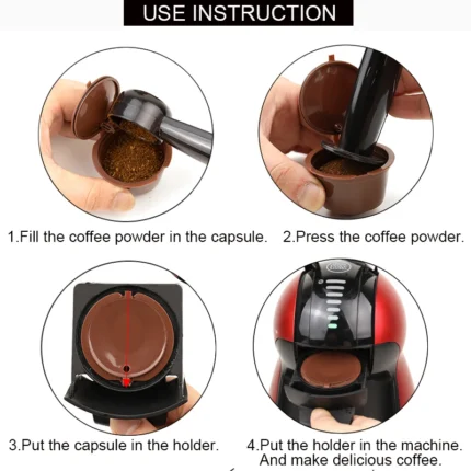 10PCS Refillable Capsules for Nescafe DOLCE GUSTO Coffee Capsules Reusable Filter with Spoon Brush Coffee Pods High Quality - Image 4