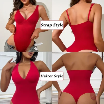 Halter Bodysuit Deep V Camisole Adjustable Strap Shapewear Top Tummy Control Women Sexy Thong Body Shaper Seamless Fajas 2025 - Image 4