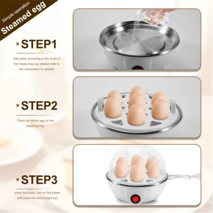 Electric Boiled Egg Cooker Boiler Maker Rapid Heating Stainless Steel Steamer Pan Cooking Tool,White EU Plug - Image 6