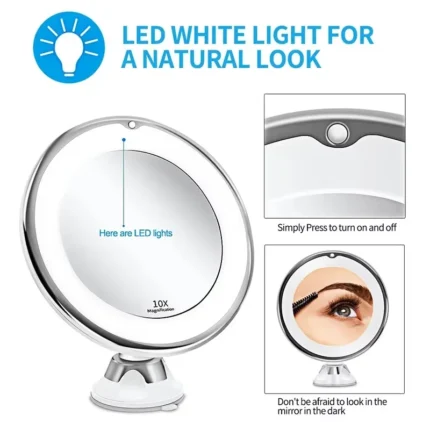 Flexible 10x Magnifying Vanity Mirror with LED Lighted Makeup Mirror Lighting Dressing Makeup Lamp Bottom Sucker - Image 5