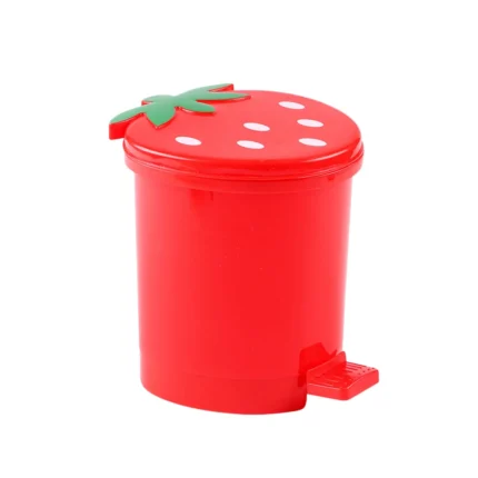 Mini Trash Can with Lid Plastic Trash Basket for Home Bedroom Office Desktop Garbage Storage Box Cartoon Red Pink Container - Image 3
