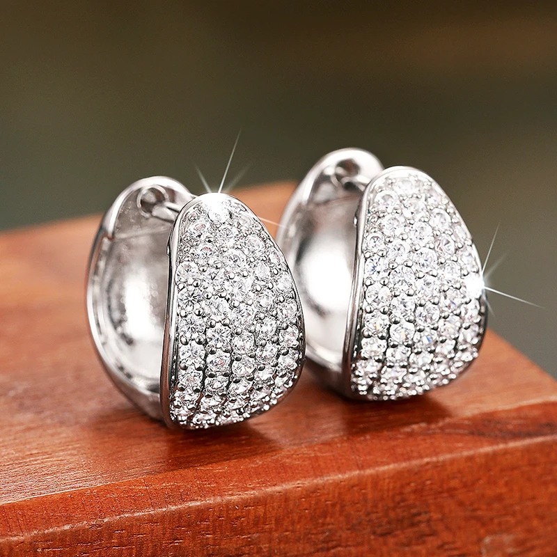 Sb8acea4aac264b2a937cf4d9badf9960i.webp Huitan Sparkling Women's Hoop Earrings Chunk Shaped Full Dazzling Crystal Cubic Zircon Daily Wear Wedding Luxury Trendy Jewelry - Image 1