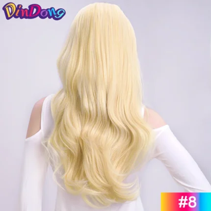 24 Inch Synthetic Long Wavy Head Tied  3/4 Half Wigs for Women With Clips In, Hair Extension Blonde Wigs - Image 15