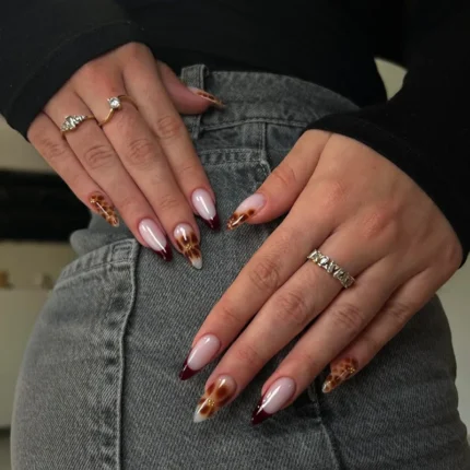 24Pc False Nails with Glue Almond Black Red Gradient Design Detachable Rhinestone Acrylic Fake Nail Long Stiletto Press on Nails - Image 16