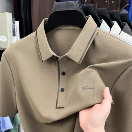 Fashion brand men's lapel short sleeve T-shirt summer bestseller letter embossed comfort lightweight high-end casual polo shirt - Image 7